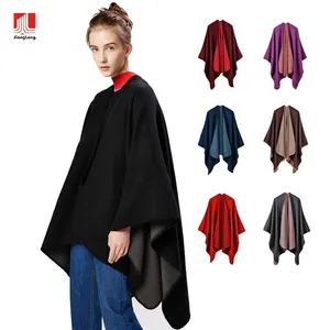 Wholesale fashion unisex woven solid custom brushed warm winter women shawl ruana