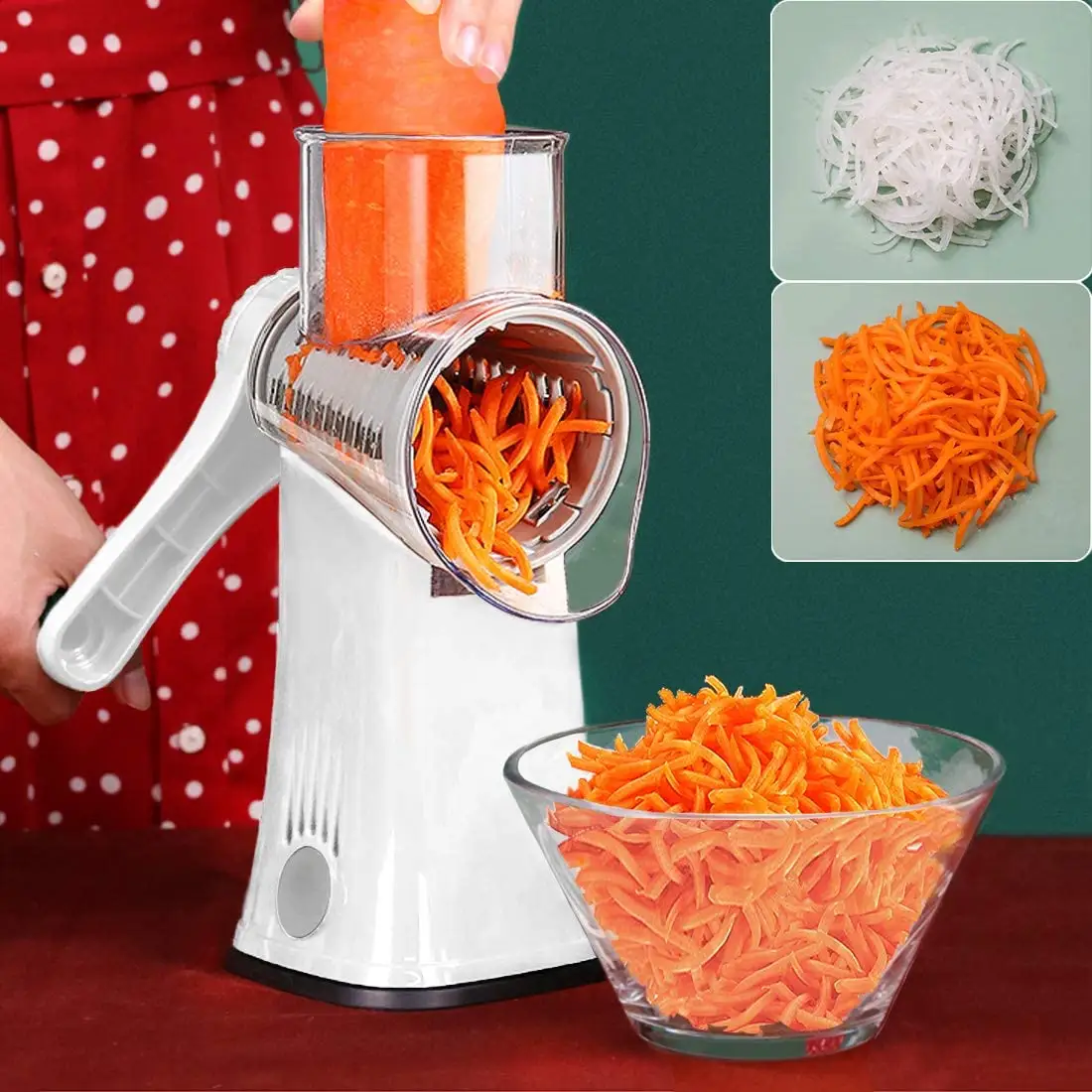 Best 5 in 1 Rotary Cheese Grater with Handheld Cheese Shredder Food Vegetable Hand Crank Grater with Storage Box for Blades