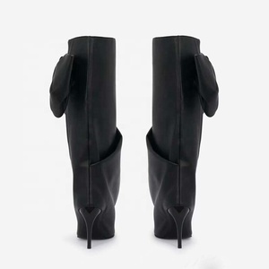 Wide Top Women's Knee High <b>Boots</b> Pointed Toe Bow Knotted Pants Long Booties Stiletto Hook Shape Heels Stage Shoes - Product Image 6