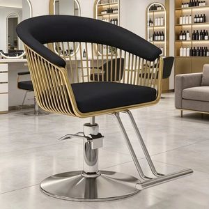 Silla de Peluquería de Cuero Sintético Rosa con Diseño Acolchado, Base Redonda Dorada, Silla de Barbería para Mujer, Gran Venta - Product Image 3