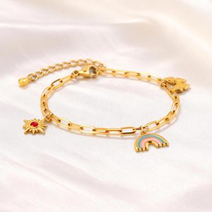<span class=keywords><strong>Bracelet</strong></span> en acier inoxydable 316L plaqué <span class=keywords><strong>or</strong></span> 18 carats avec <span class=keywords><strong>breloque</strong></span> papillon arc-en-ciel et soleil pour femme, bijoux Y2K à maillons trombone émaillés, étanche, cadeau - Product Image 5