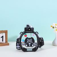 Bouteille d'eau Kawaii Bear sans BPA pour enfants 1000ml en plastique mignon Bubbule thé lait Portable école bouteilles à boire avec paille cadeau