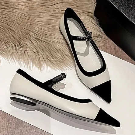 Classic style pointed toe pumps women's new genuine leather assorted colors shallow mouth flat shoes with Mary Jane shoes