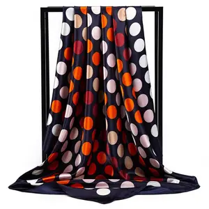 Black Square Silk Scarf 90*90cm Women Luxury Brand Dot Printed Foulard Big Bandana Hijab Head Satin Silk Scarves Shawl