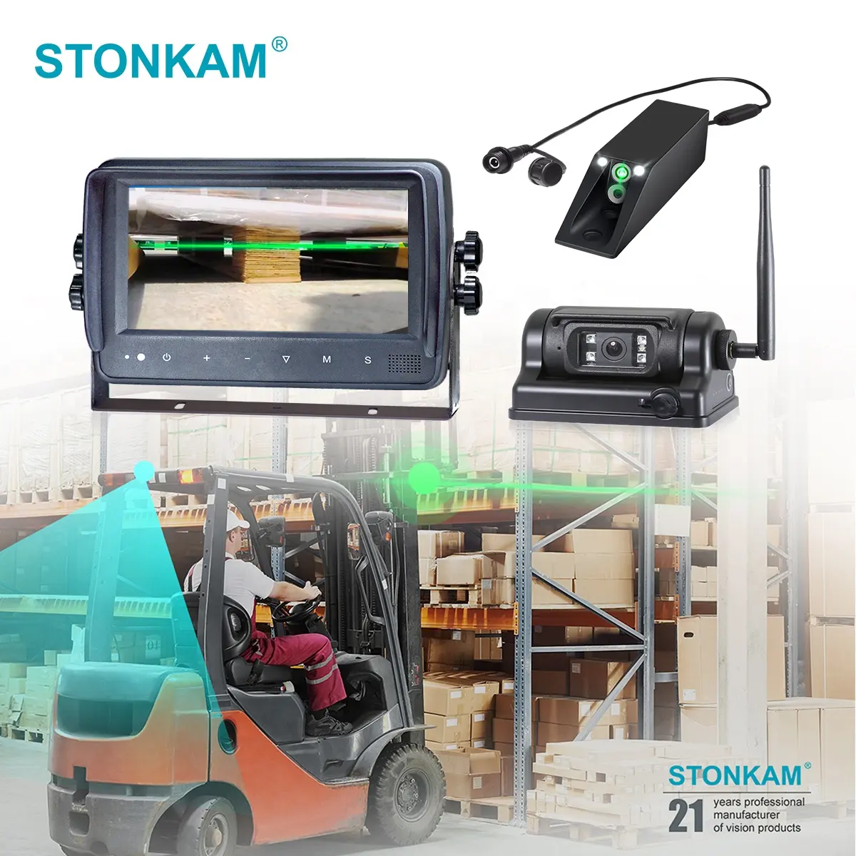 STONKAM kamera Forklift nirkabel HD, Laser transmisi jarak jauh tahan air tahan guncangan bertenaga baterai magnetik