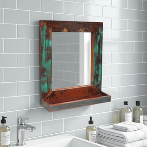 Miroir mural vintage rustique en bois récupéré avec étagère, décoration murale pour salon, chambre, entrée, salle de bain - Product Image 1
