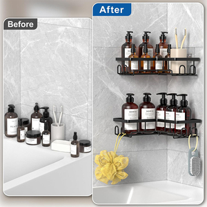Set di 5 Accessori da Bagno Autoadesivi Neri: <span class=keywords><strong>Porta</strong></span> <span class=keywords><strong>Shampoo</strong></span>, Mensola Angolare, Organizzatore per Doccia - Product Image 3