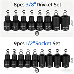 E Type Socket Set 1/2 In Chrome Vanadium Steel For Automotive Repair With Ratchet Wrenches In Hard Case - Product Image 2