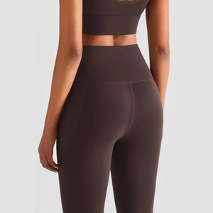 Pantalon de yoga taille haute à séchage rapide pour femme, sans couture, en Spandex/Nylon, extensible dans les 4 sens, avec poches, pour l'entraînement - Product Image 4
