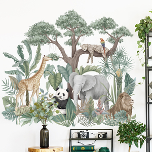 Nouveau design, autocollant <span class=keywords><strong>mural</strong></span> <span class=keywords><strong>jungle</strong></span>, éléphant, lion, panda, peintures murales, salon, papier peint décoratif, autocollants adhésifs pour fond de télévision - Product Image 1