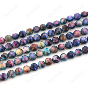 8mm New Bulk Facettierte flache runde Tigerauge Edelstein Perlen, Münze Stein Perlen Strand für DIY Braceteds Herstellung - Product Image 1