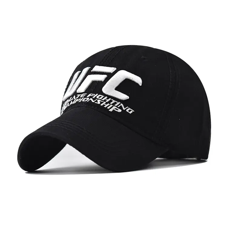 หมวกเบสบอลสำหรับผู้ชายหมวกต่อสู้คลาสสิก UFC ผ้าฝ้ายปักลายขนาดใหญ่งานตามสั่ง
