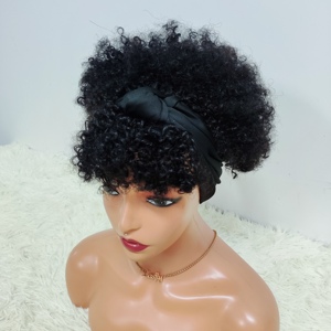 Letsfly Peluca Afro Barata de 21$ con Corte Corto y Diadema, Pelucas Brasileñas al por Mayor 100% Cabello Humano, Pelucas Negras sin Encaje con Cordón Ajustable para Mujer - Product Image 1