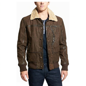 Chaqueta de Cuero de Oveja Vintage para Hombre, Estilo Bomber, con Cuello Camisero y Botones de Cuerno, Estilo Piloto, Casual - Product Image 1