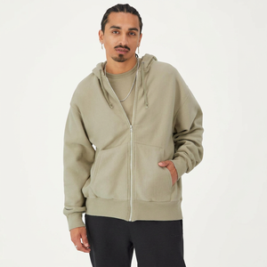 Vente en gros de sweats à capuche personnalisés pour hommes en coton épais, double fermeture éclair, streetwear d'hiver, avec motif uni, col à capuche, technique de teinture unie - Product Image 1