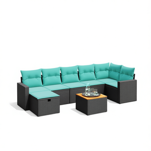 D0100XFTLLJ Set Divano da Esterno in Polyrattan Nero a 8 Pezzi con Cuscini - Elegante Arredamento da Giardino - Product Image 1