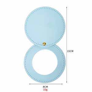 Double-Sided Pu Folding <b>Mirror</b> Round Portable Makeup <b>Mirror</b> For Bags Personal Use - Product Image 4