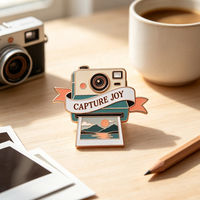 Nouvel Arrivage : Pins de revers pour appareil photo, en métal, design dessin animé et paysage, badges personnalisables avec LOGO et lettres, émail souple ou dur, vente en gros