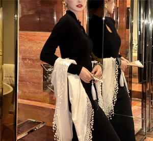 Abito in maglia a mezzo collo alto stile retrò francese da donna autunno inverno maniche svasate lunghe spacco <span class=keywords><strong>al</strong></span> <span class=keywords><strong>ginocchio</strong></span> Cheongsam bottoni indietro - Product Image 6