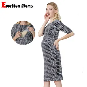 Half Sleeve Fashion Maternity Dress Lactation Clothes Pregnant Wear Soft Stretch Fabric Big Size OEM Brand