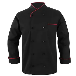 new style Long Sleeve restaurant Chef Apparel Button Chef Coat Easy-Care Twill Black Chef Coat