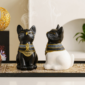 Quemador de incienso de cerámica de Dios gato egipcio Quemador de incienso Mubkhar Quemador de incienso árabe de gato guardián egipcio - Product Image 1
