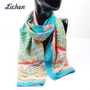 Factory Made Silk Chiffon Digital Printed Summer Silk Scarf With Long Size Design