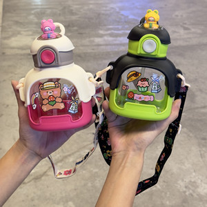 Seaygift sáng tạo đầy màu sắc phim hoạt hình búp bê gấu bé uống ly nhựa với rơm <span class=keywords><strong>2D</strong></span> Sticker trẻ em trường thể thao chai nước - Product Image 2