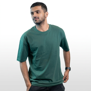 เสื้อยืดผู้ชายสีเขียวขวด ผ้าถักเนื้อนุ่ม 100% ผ้าฝ้าย สีพื้น ระบายอากาศได้ดี ใส่สบายทุกวัน - Product Image 1