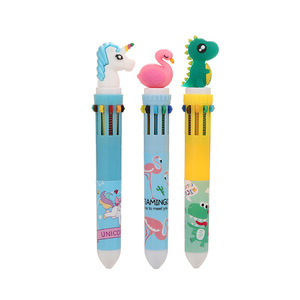 Stylo bille à pression à dix couleurs, motifs Flamingo, Licorne, Dinosaure, pour étudiants, dessin coloré, style féminin, multicolore - Product Image 2