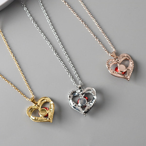 Set di Gioielli da Sposa di Lusso con Orecchini a Cuore, Collana con Ciondolo, Dolce Amore, per Donne, Collana con Ciondolo a Forma di Rosa - Product Image 2