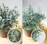 Lot de 3 mini-plantes artificielles en pot, eucalyptus et romarin artificiels en plastique pour la décoration de la maison, du jardin et du bureau