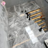 Marches d'escalier en marbre gris poli antidérapantes, taille personnalisée, escalier en pierre naturelle avec bande LED, marches d'escalier en marbre gris foncé