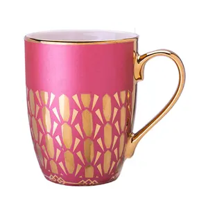 नई चीनी मिट्टी के कप रचनात्मक प्रकाश लक्जरी कप चीनी मिट्टी सोना आकार decal मुद्रण के साथ कॉफी मग गुलाबी लोगो