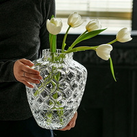 Vase à fleurs en verre texturé moderne, motif nid d'abeille, ornement décoratif pour salon, table à manger, décoration de la maison