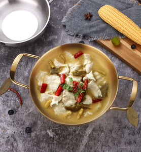 Panci Makanan Laut Stainless Steel Emas Tebal Panci Kecil Tunggal untuk Rumah Tangga Panci Mie Korea Panci Makanan Laut dengan Dua Pegangan Alat Memasak - Product Image 2