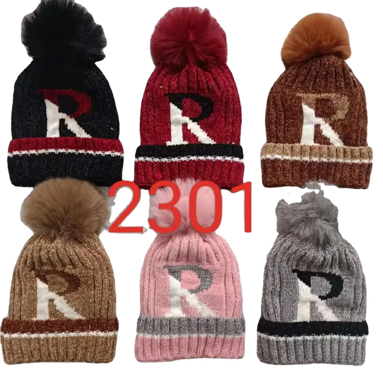 Custom Logo Knit Beanies With Pom Pom Winter Warm hat fashion man women hats