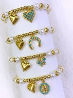 Bracelet ajustable en cuivre avec mini-breloques en émail en forme de crème glacée et perles de verre bleues, vente en gros pour cadeau