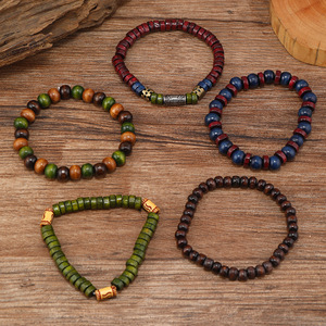<span class=keywords><strong>Bracelet</strong></span> de perles mixtes en bois multicolores de style ethnique DIY <span class=keywords><strong>Bracelet</strong></span> de perles multicouches pour hommes en gros N25622 - Product Image 3