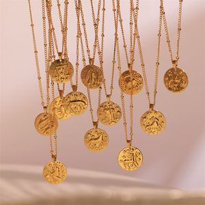 Collier <span class=keywords><strong>Pendentif</strong></span> Pièce Personnalisé en Acier Inoxydable Bijoux de Mode Signes du Zodiaque Constellations pour Femme, Cadeau d'Anniversaire - Product Image 3