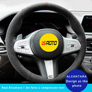 Accesorios de Interior de coche, cubierta de <span class=keywords><strong>volante</strong></span> para <span class=keywords><strong>BMW</strong></span> 5 Series M Sport 2017, envoltura de rueda de cuero cosida a mano en Alcantara - Product Image 3