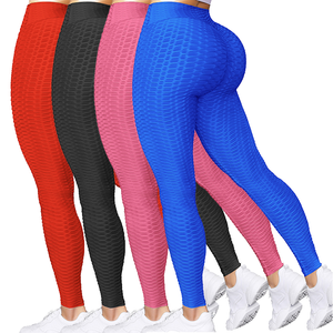 ハイウエスト弾性閉鎖ヨガパンツソリッドパターンバブルレギンススポーツ用ビッグバットフィットネスギア - Product Image 3