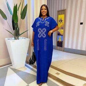 2025 nueva moda verano caliente diamante nacional Color sólido personalizado <span class=keywords><strong>Buba</strong></span> África poliéster de talla grande vestido de mujer bordado - Product Image 2