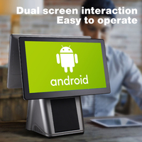 Système POS à double écran tactile 15/15,6 pouces, tablette PC de bureau intelligente, Android tout-en-un, paiement sans argent liquide, machine de caisse POS