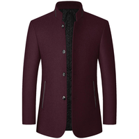 Mode hivernale Veste en laine simple pour hommes Col pour hommes d'âge moyen Veste en laine à charge de père pour hommes