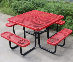 Tavolo da Picnic Moderno per Esterni in Metallo Rivestito in Plastica con Rete in Acciaio per Arredamento da Giardino - Product Image 6