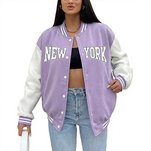 Veste courte de style Letterman décontractée, streetwear, boutonnée, légère, tendance, veste varsity courte pour femmes - Product Image 1