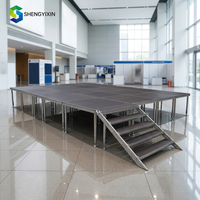 Scène de concert extérieure mobile modulaire en aluminium avec finition bois, 4 pieds x 4 pieds, 4 pieds de hauteur, capacité de charge de 500 kg, pour événements et spectacles