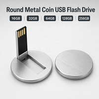 Clé USB personnalisée avec logo, mini clé USB ronde en métal, clé USB de type carte de visite circulaire en métal, 8 Go/16 Go/32 Go/64 Go/128 Go