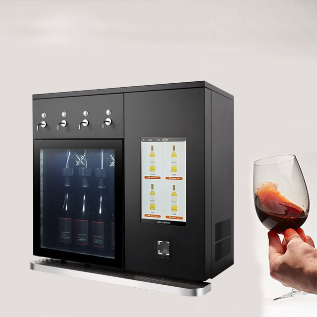 4 Bottle Digital Wine Dispenser Machine Built-In Black Stainless Steel Wine Cooler Refrigerator Scan Code IC Card Payment Wine